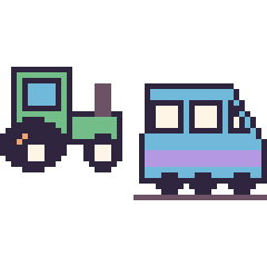 Pixel art Tracteur et Train, grille 48 × 48