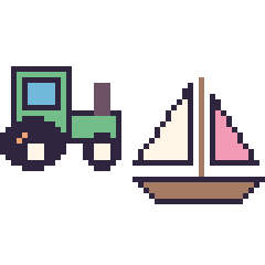 Pixel art Tracteur et Voilier, grille 48 × 48