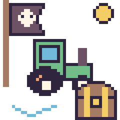 Pixel art Tracteur en aventure pirate, grille 40 × 40