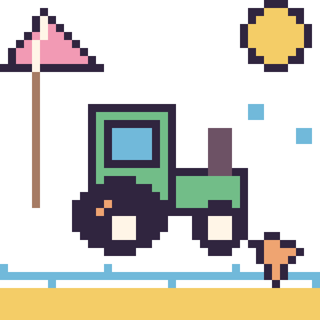 Modèle de pixel art Tracteur à la plage sur une grille de 40 par 40 cases