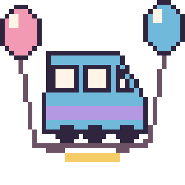 Modèle de pixel art Train avec des ballons sur une grille de 40 par 40 cases