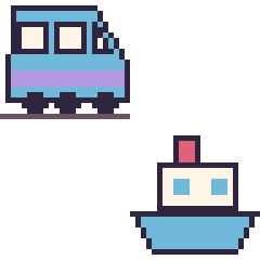 Pixel art Train et Bateau, grille 48 × 48