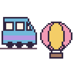 Pixel art Train et Montgolfière, grille 48 × 48