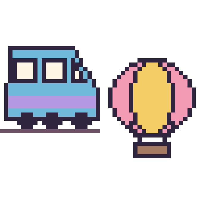 Modèle de pixel art Train et Montgolfière sur une grille de 48 par 48 cases
