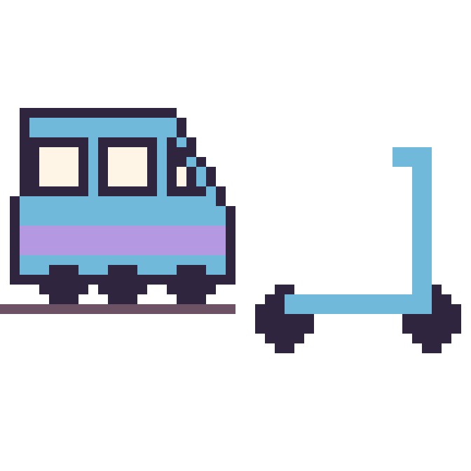 Modèle de pixel art Train et Trottinette sur une grille de 48 par 48 cases