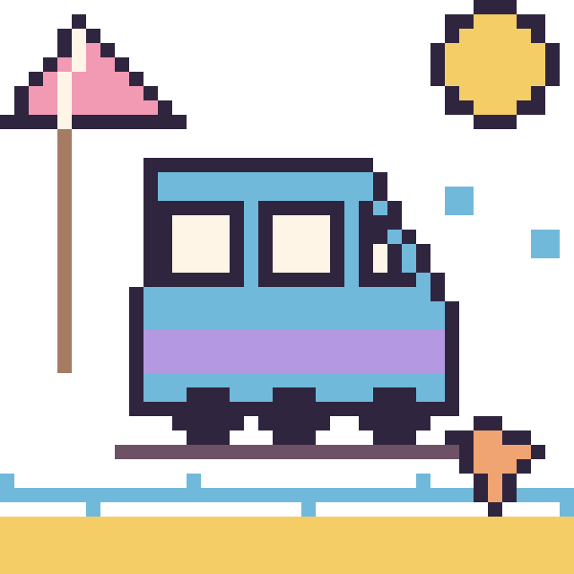 Modèle de pixel art Train à la plage sur une grille de 40 par 40 cases