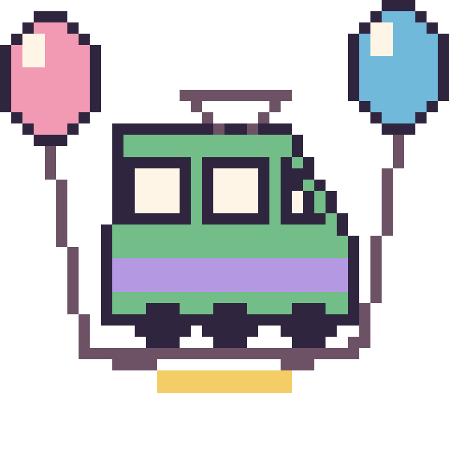 Modèle de pixel art Tramway avec des ballons sur une grille de 40 par 40 cases