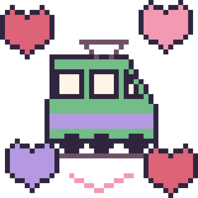 Modèle de pixel art Tramway avec des cœurs sur une grille de 40 par 40 cases