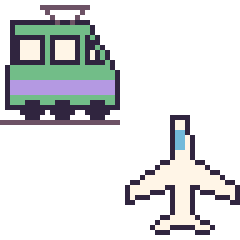Pixel art Tramway et Avion, grille 48 × 48