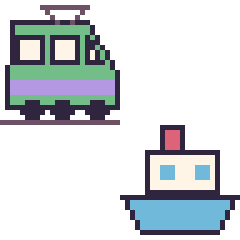 Pixel art Tramway et Bateau, grille 48 × 48