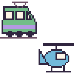 Pixel art Tramway et Hélicoptère, grille 48 × 48