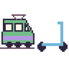Pixel art Tramway et Trottinette, grille 48 × 48