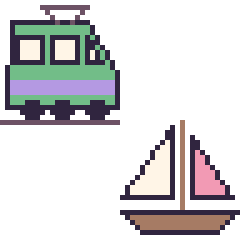 Pixel art Tramway et Voilier, grille 48 × 48