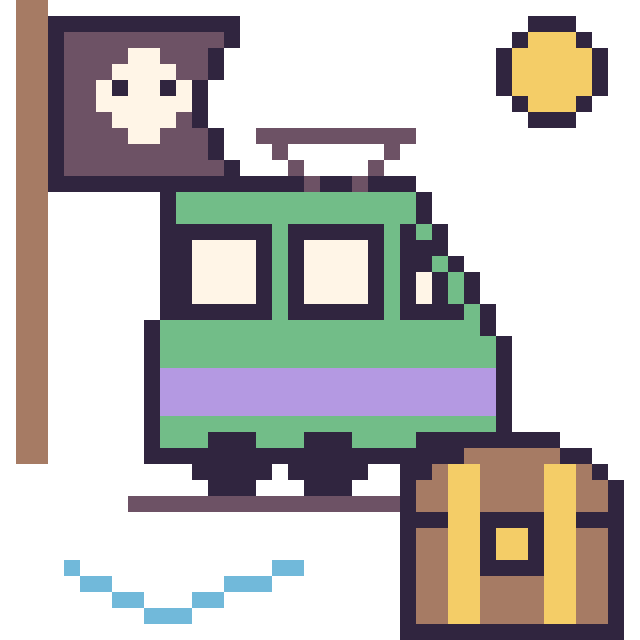 Modèle de pixel art Tramway en aventure pirate sur une grille de 40 par 40 cases