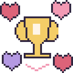 Pixel art Trophée avec des cœurs, grille 40 × 40