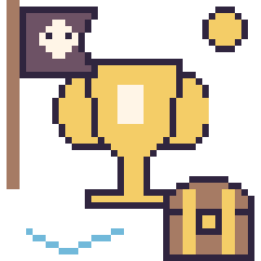 Pixel art Trophée en aventure pirate, grille 40 × 40