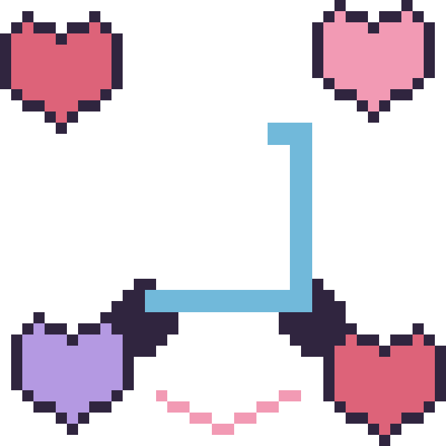 Modèle de pixel art Trottinette avec des cœurs sur une grille de 40 par 40 cases