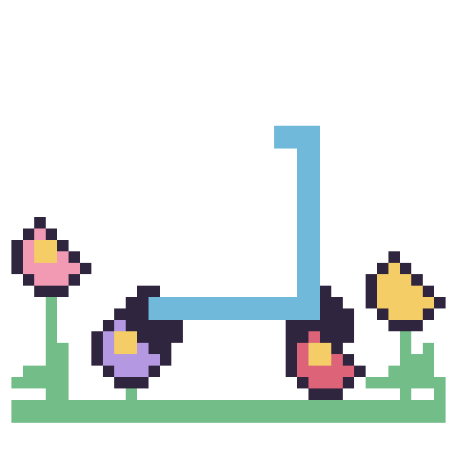 Modèle de pixel art Trottinette dans le jardin sur une grille de 40 par 40 cases