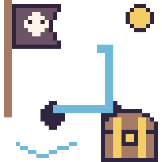 Modèle de pixel art Trottinette en aventure pirate sur une grille de 40 par 40 cases