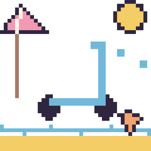 Modèle de pixel art Trottinette à la plage sur une grille de 40 par 40 cases