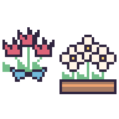 Pixel art Tulipe en bouquet et Marguerite en jardinière, grille 48 × 48