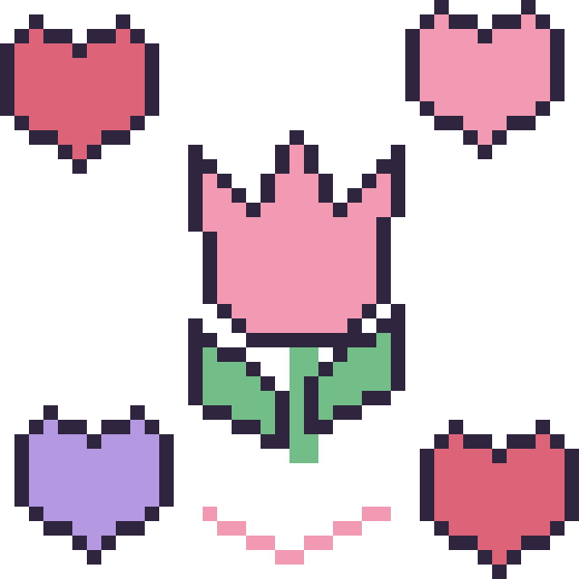Modèle de pixel art Tulipe avec des cœurs sur une grille de 40 par 40 cases