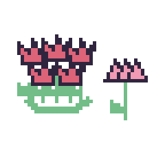 Pixel art Tulipe en couronne et Lotus tige fleurie, grille 48 × 48