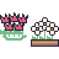 Pixel art Tulipe en couronne et Marguerite en jardinière, grille 48 × 48