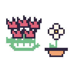Pixel art Tulipe en couronne et Marguerite en pot, grille 48 × 48