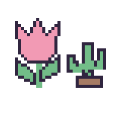 Pixel art Tulipe et Cactus kawaii 16 × 16, grille 40 × 40