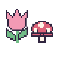 Pixel art Tulipe et Champignon kawaii 16 × 16, grille 40 × 40