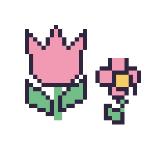 Pixel art Tulipe et Fleur kawaii 16 × 16, grille 40 × 40