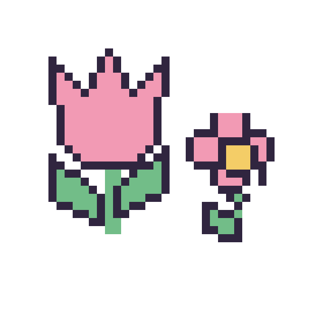 Modèle de pixel art Tulipe et Fleur kawaii 16 × 16 sur une grille de 40 par 40 cases