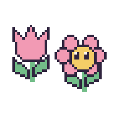 Pixel art Tulipe et Fleur kawaii, grille 48 × 48