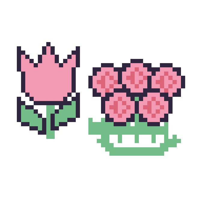 Modèle de pixel art Tulipe et Rose en couronne sur une grille de 48 par 48 cases