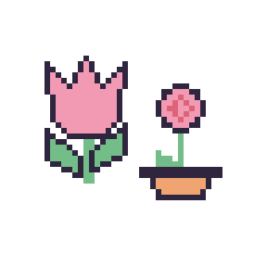 Pixel art Tulipe et Rose en pot, grille 48 × 48