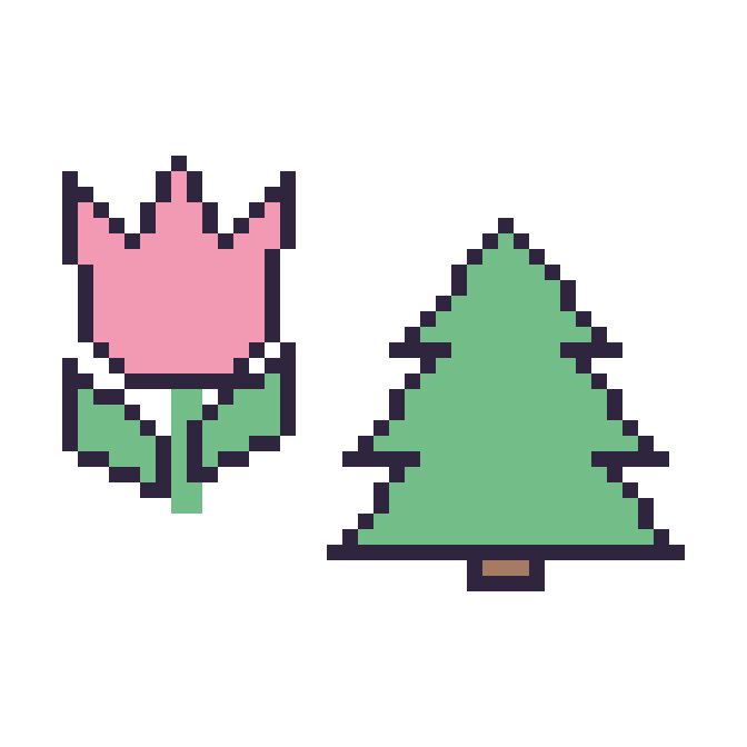 Modèle de pixel art Tulipe et Sapin sur une grille de 48 par 48 cases