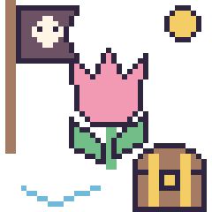 Pixel art Tulipe en aventure pirate, grille 40 × 40