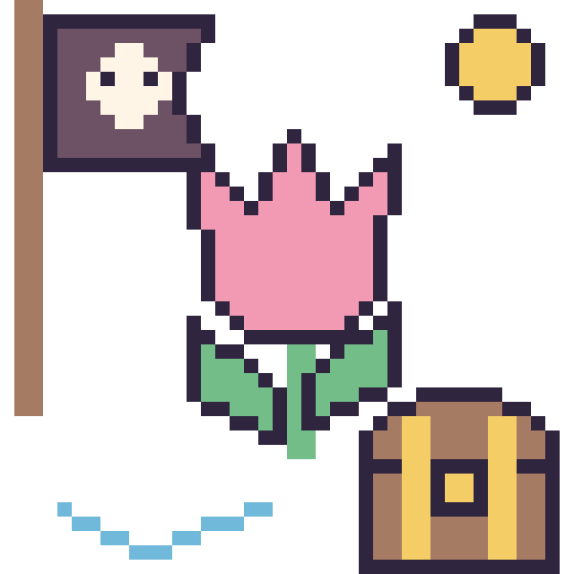 Modèle de pixel art Tulipe en aventure pirate sur une grille de 40 par 40 cases