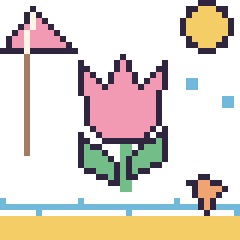 Pixel art Tulipe à la plage, grille 40 × 40