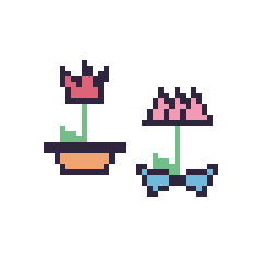 Pixel art Tulipe en pot et Lotus avec un nœud, grille 48 × 48