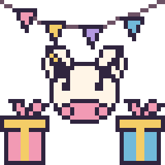 Pixel art Vache pour un anniversaire, grille 40 × 40