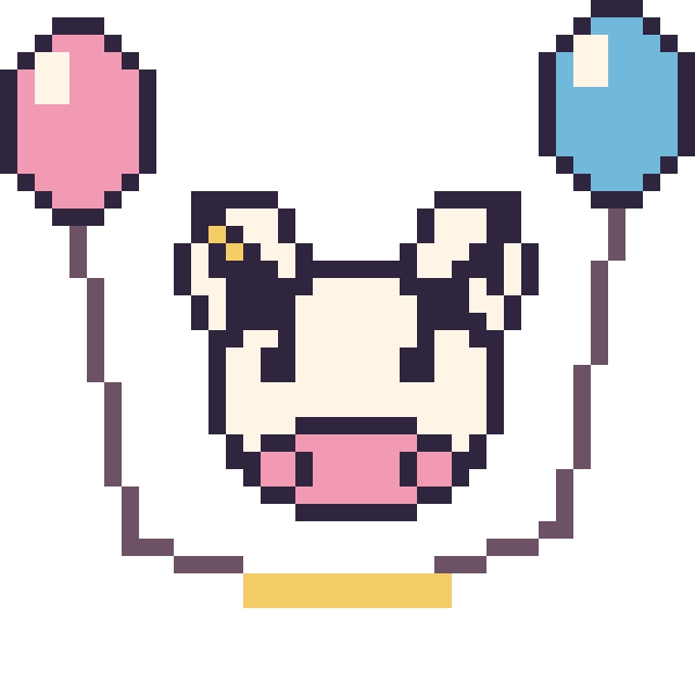 Modèle de pixel art Vache avec des ballons sur une grille de 40 par 40 cases