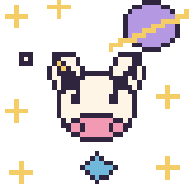 Modèle de pixel art Vache dans l’espace sur une grille de 40 par 40 cases