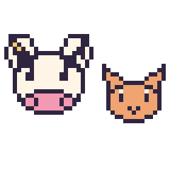 Pixel art Vache et Chat en portrait, grille 40 × 40
