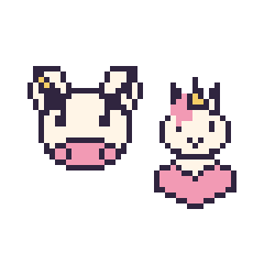 Pixel art Vache et Licorne avec un cœur, grille 48 × 48