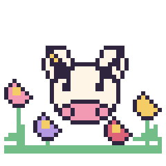 Pixel art Vache dans le jardin, grille 40 × 40
