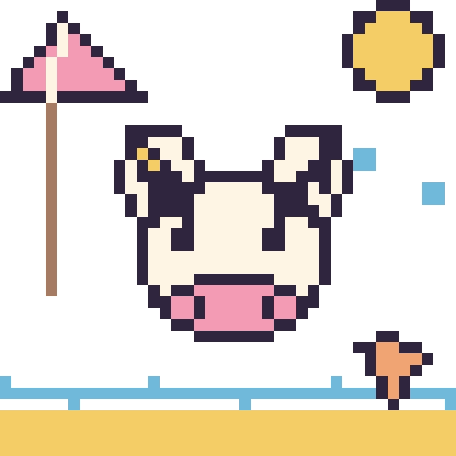 Modèle de pixel art Vache à la plage sur une grille de 40 par 40 cases