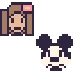 Pixel art Vaiana mini et Mickey mini, grille 32 × 32
