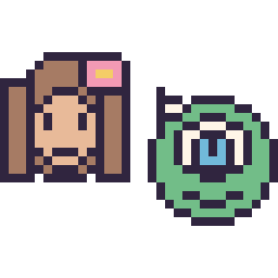 Pixel art Vaiana mini et Bob Razowski mini, grille 32 × 32